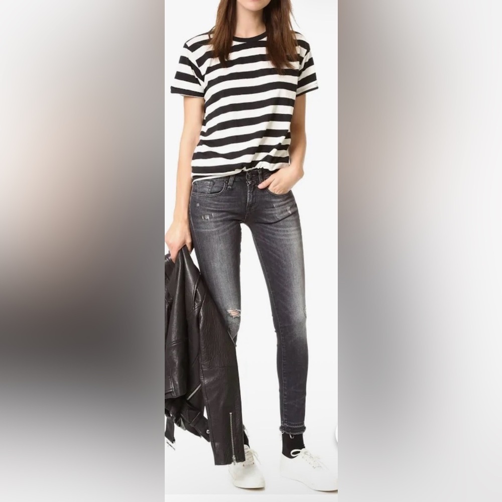 R13 luxury distressed strummer black Alison skinny jeans size 26 high end